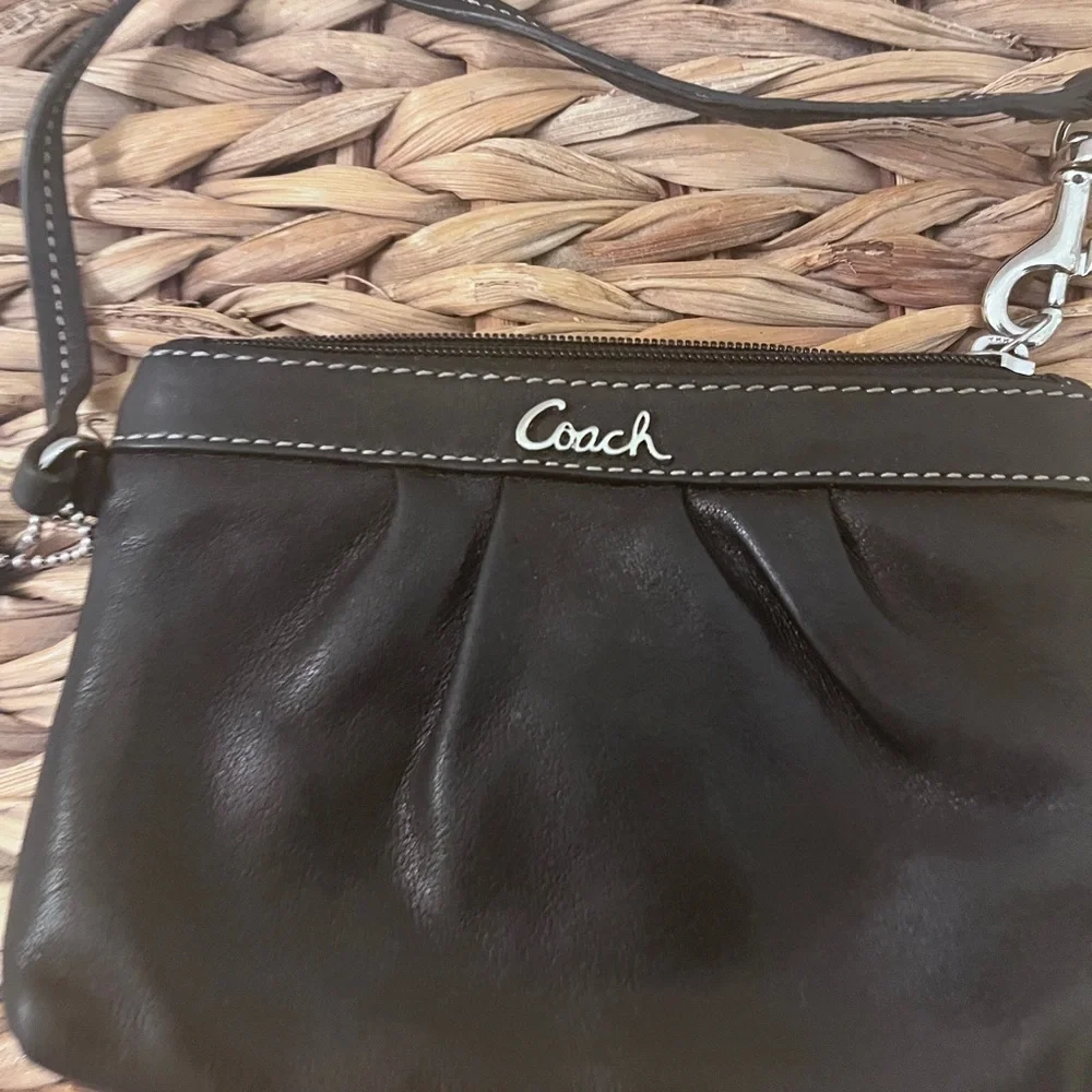 Authentic Coach Black Leather Wristlet with Silver Hardware